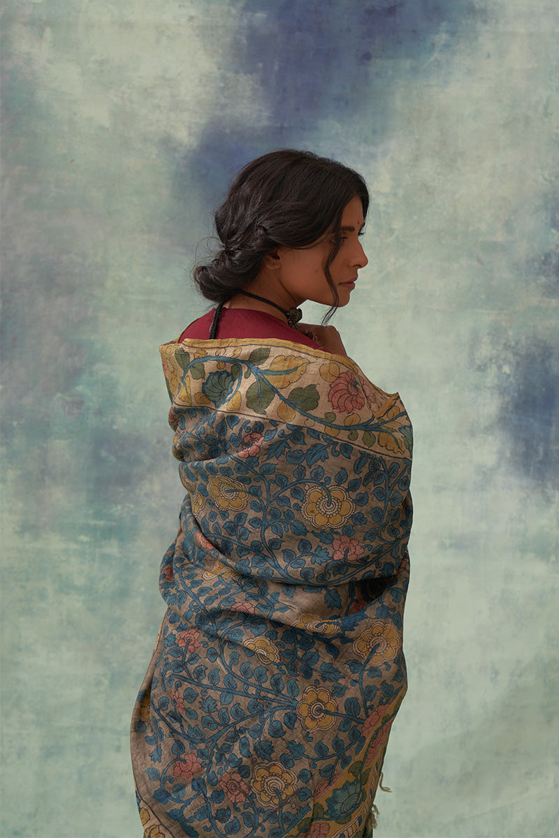 'Shankhini' Kalamkari Pure Tussar Silk Sari