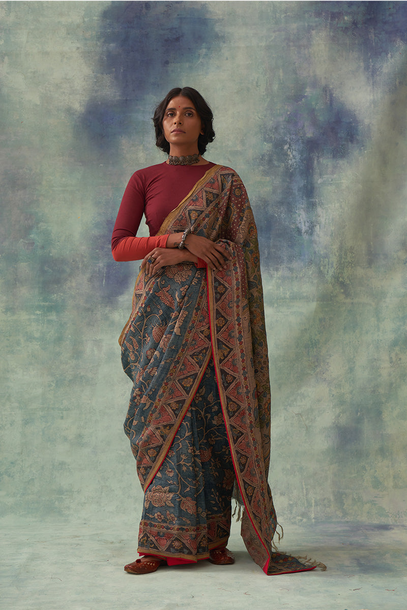 'Kankan' Kalamkari Pure Tussar Silk Sari