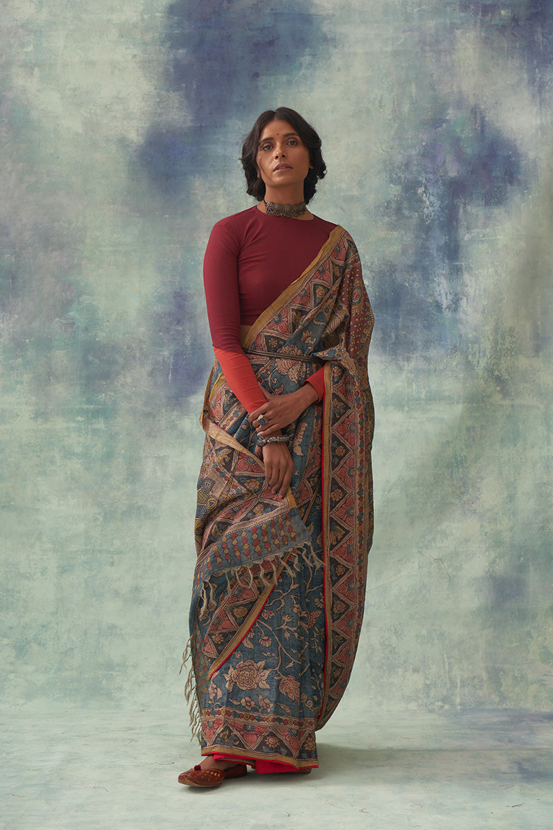 'Kankan' Kalamkari Pure Tussar Silk Sari