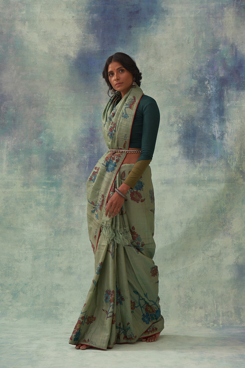 'Rasmanjari' Kalamkari Pure Tussar Silk Sari