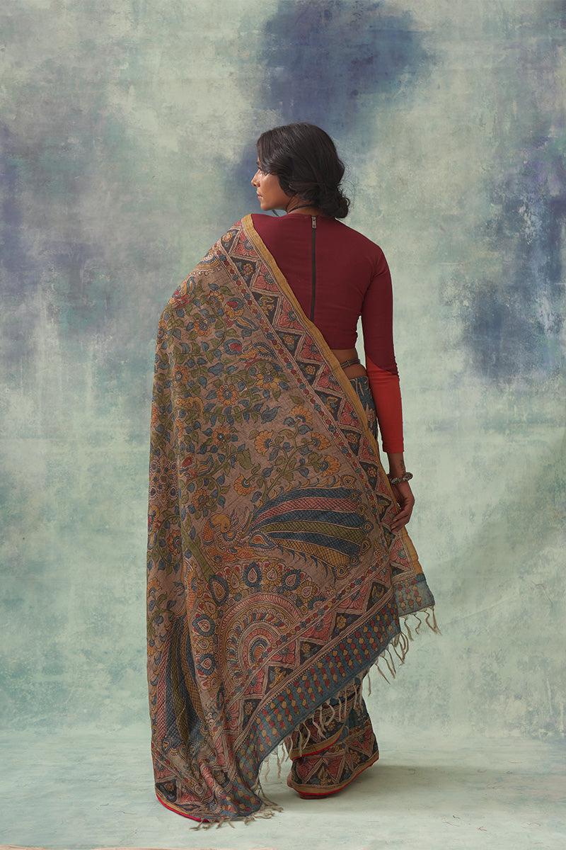 'Kankan' Kalamkari Pure Tussar Silk Sari