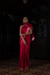 'Nakhreeli' Laal Satin Benarasi Handloom Sari