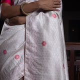 Jhilmil Sitara' Shwet Geometrical Benarasi Handloom Sari