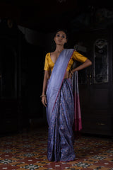 'Pushp Rekha' Neeli Tanchoi Zari Pure Silk Benarasi Handloom Sari