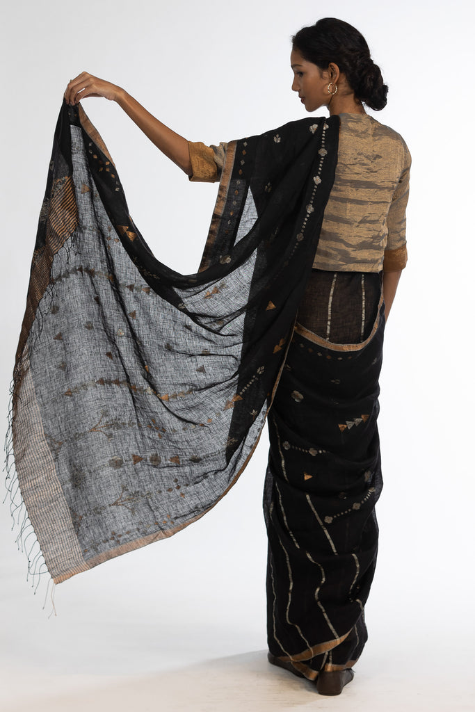 'MITHILA' Jamdani Linen Handloom Sari