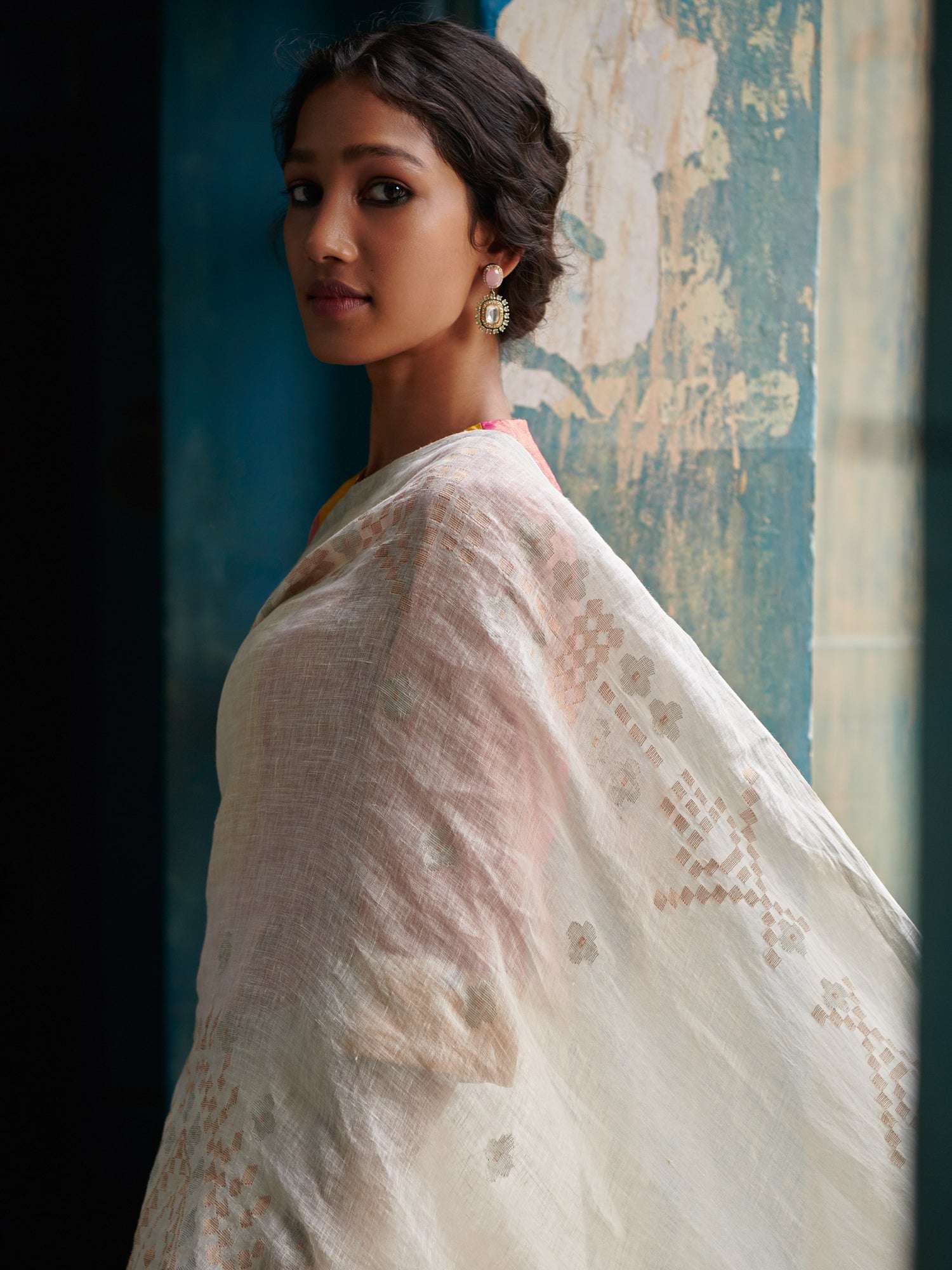 Suman Jamdani Linen Handloom Sari