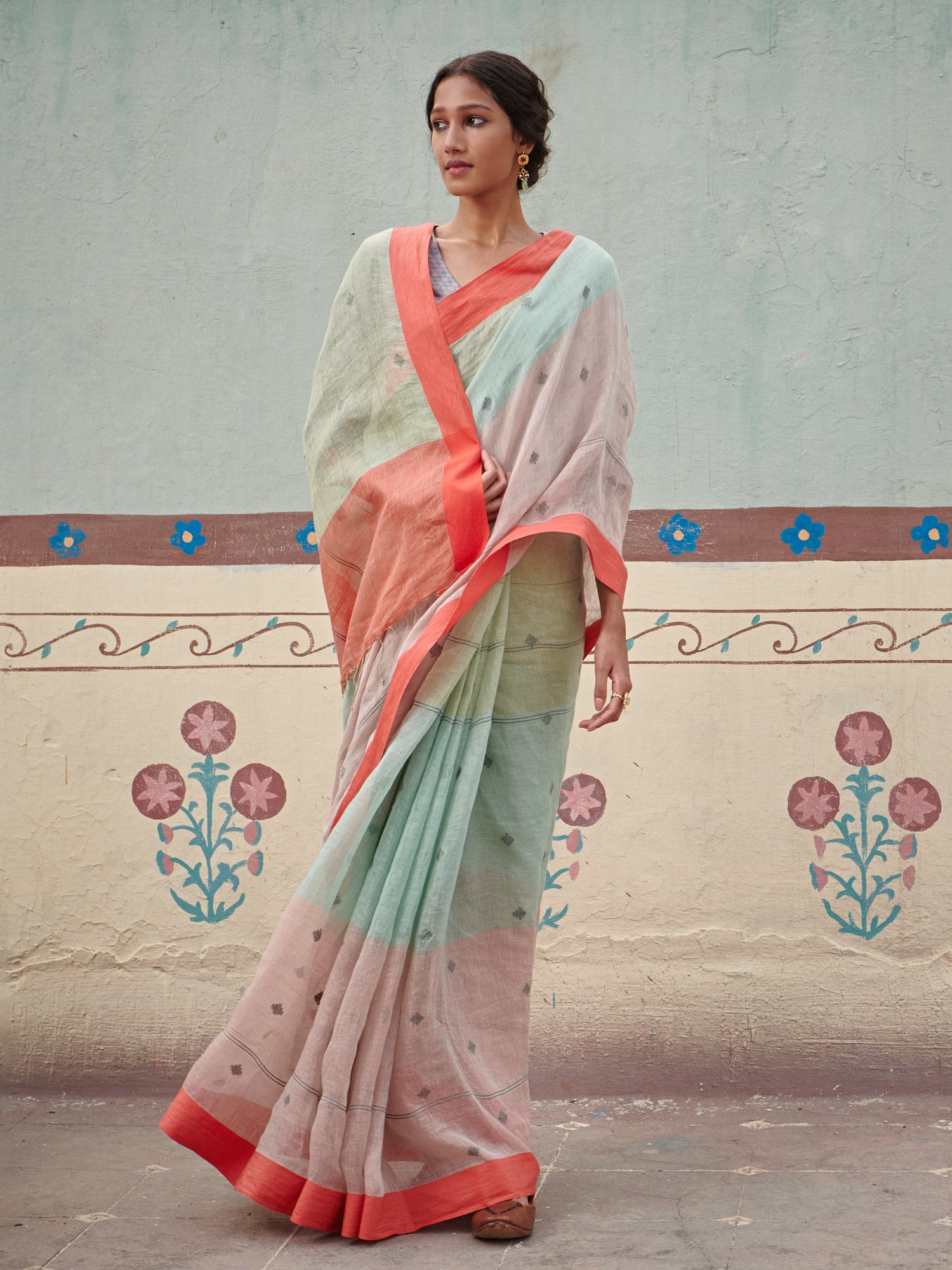 Aarushi Jamdani Linen Handloom Sari