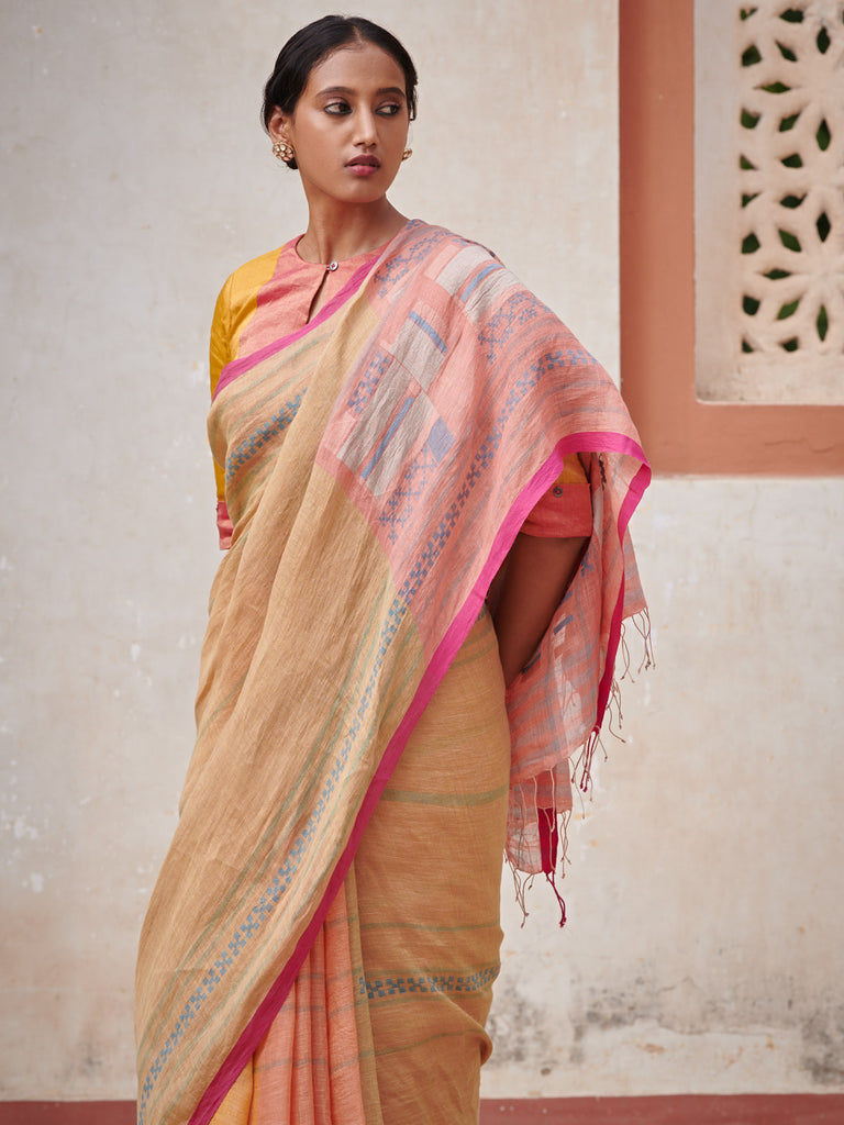 Manya Linen Handloom Sari