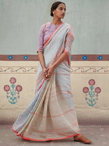 Rajyashree Jamdani Linen Handloom Sari