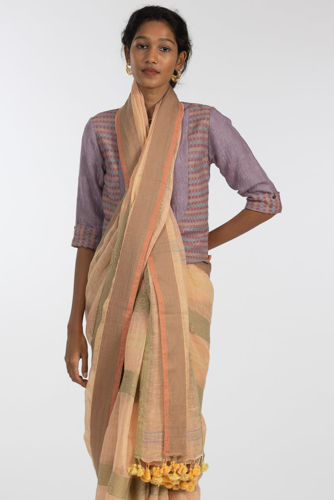 'PRAMILA' Linen Handloom Sari