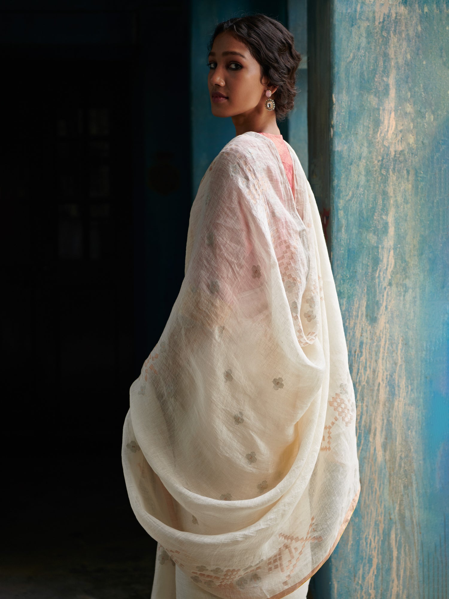 Suman Jamdani Linen Handloom Sari