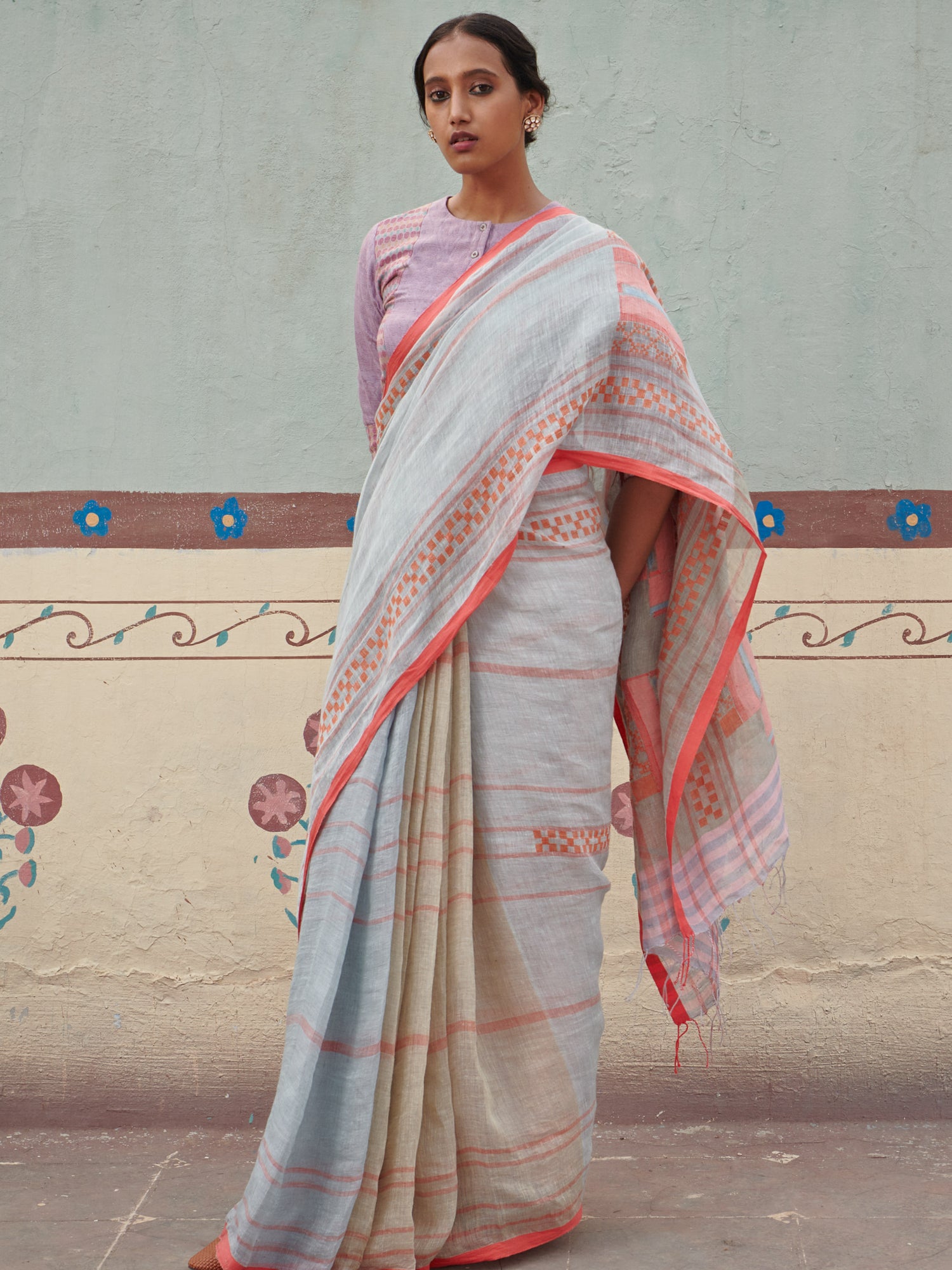 Rajyashree Jamdani Linen Handloom Sari
