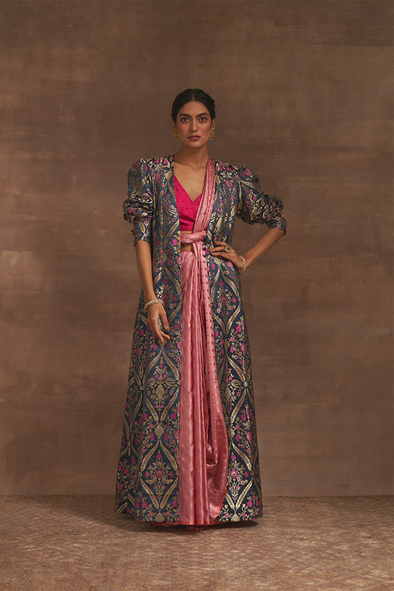 'Paras' Charcoal Blue Benarasi Handloom Jacket