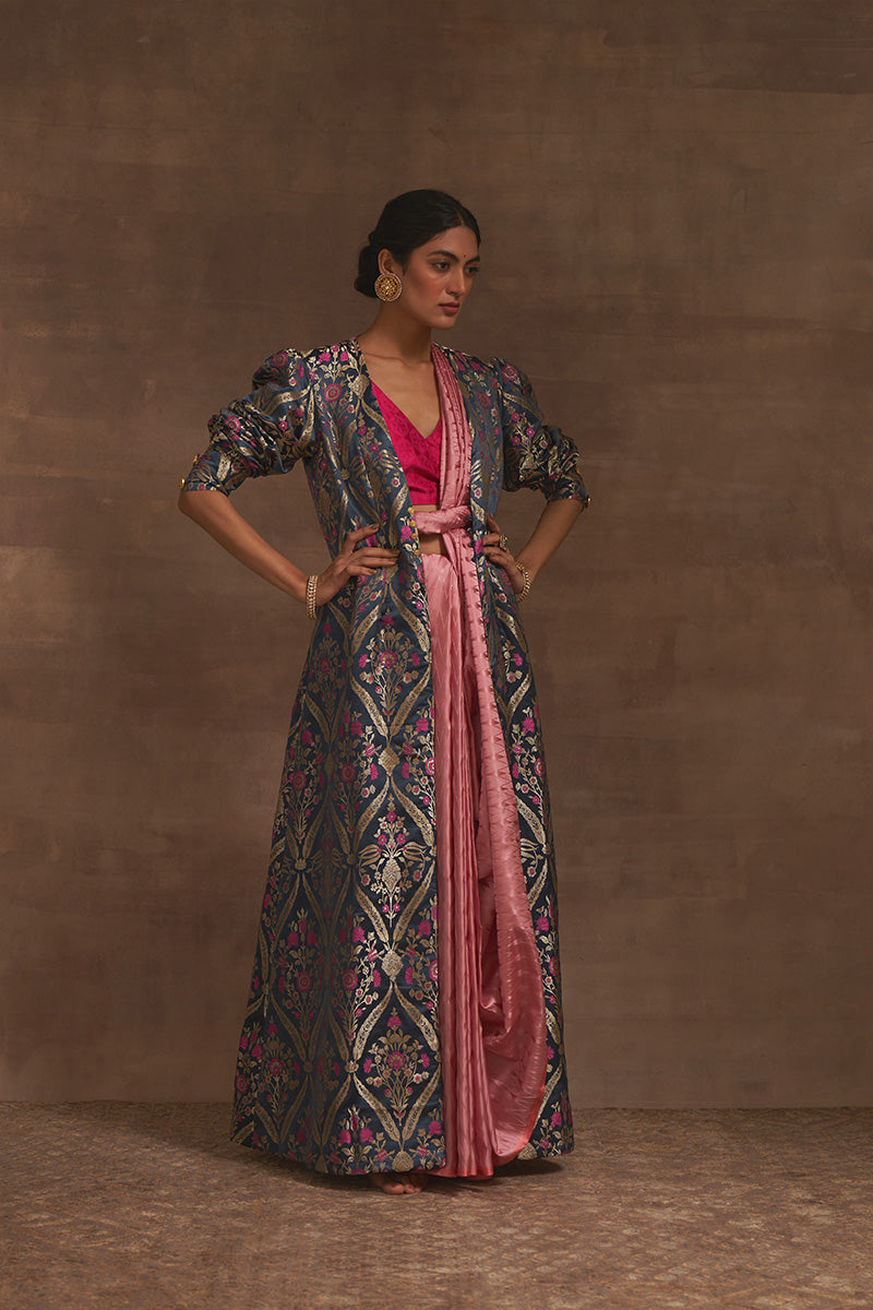 'Paras' Charcoal Blue Benarasi Handloom Jacket