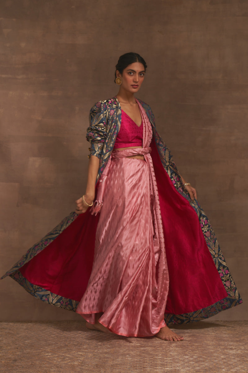 'Paras' Charcoal Blue Benarasi Handloom Jacket