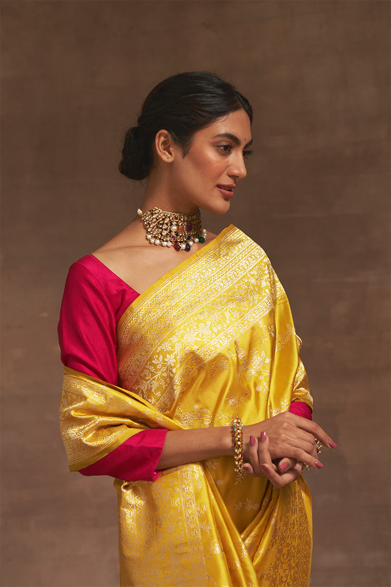 'Champai Noor' Peeli Benarasi Handloom Sari