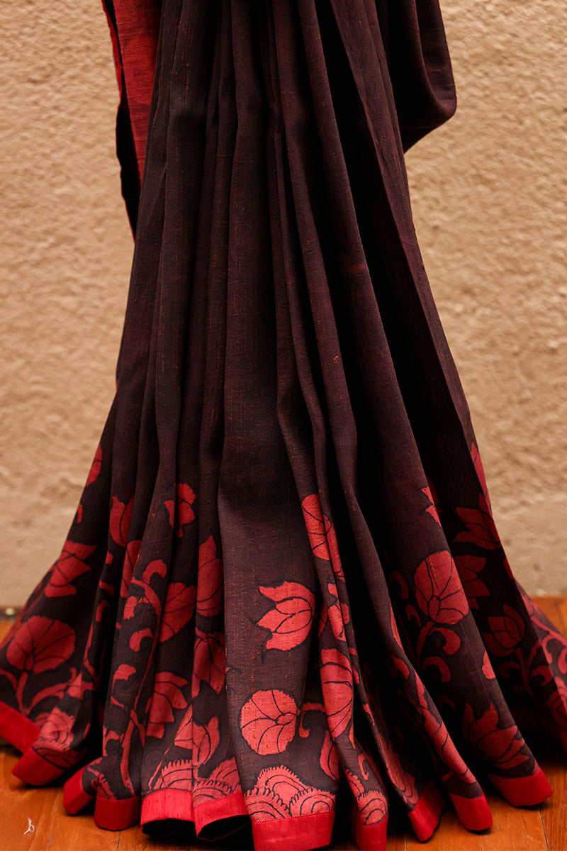 Katthai Pure Raw Silk Kalamkari Handloom Sari