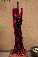 Rani Pure Raw Silk Kalamkari Handloom Sari