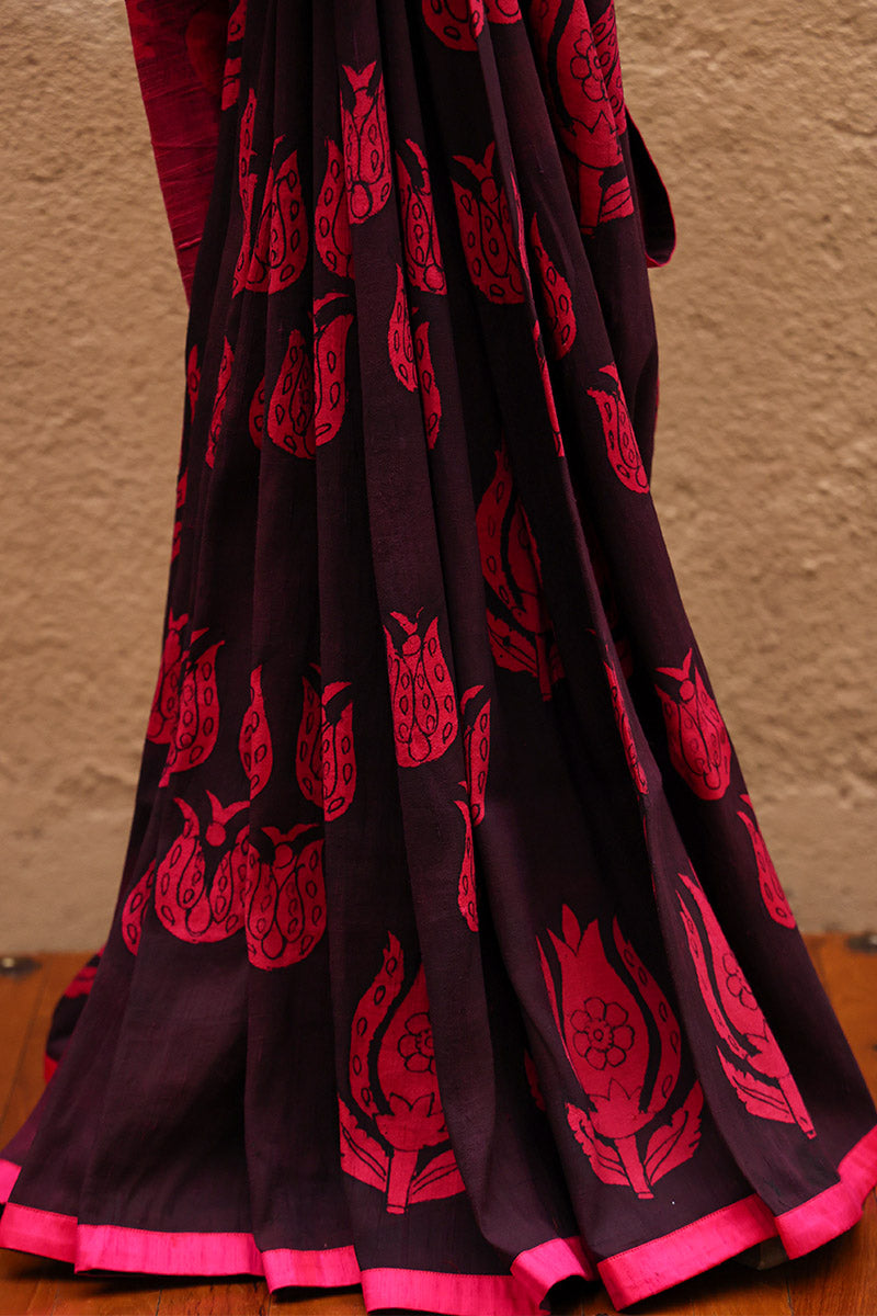 Rani Pure Raw Silk Kalamkari Handloom Sari